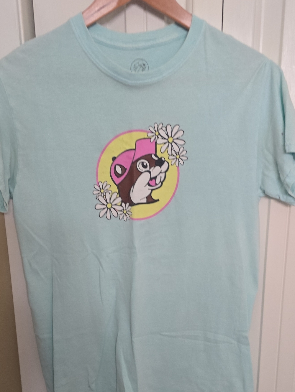 Light Aqua Graphic Tee with Pink Accent